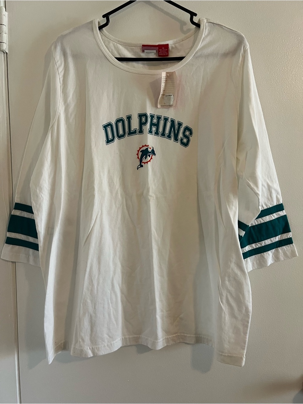 Ladies Miami Dolphins 3/4 Sleeves T- Shirt White